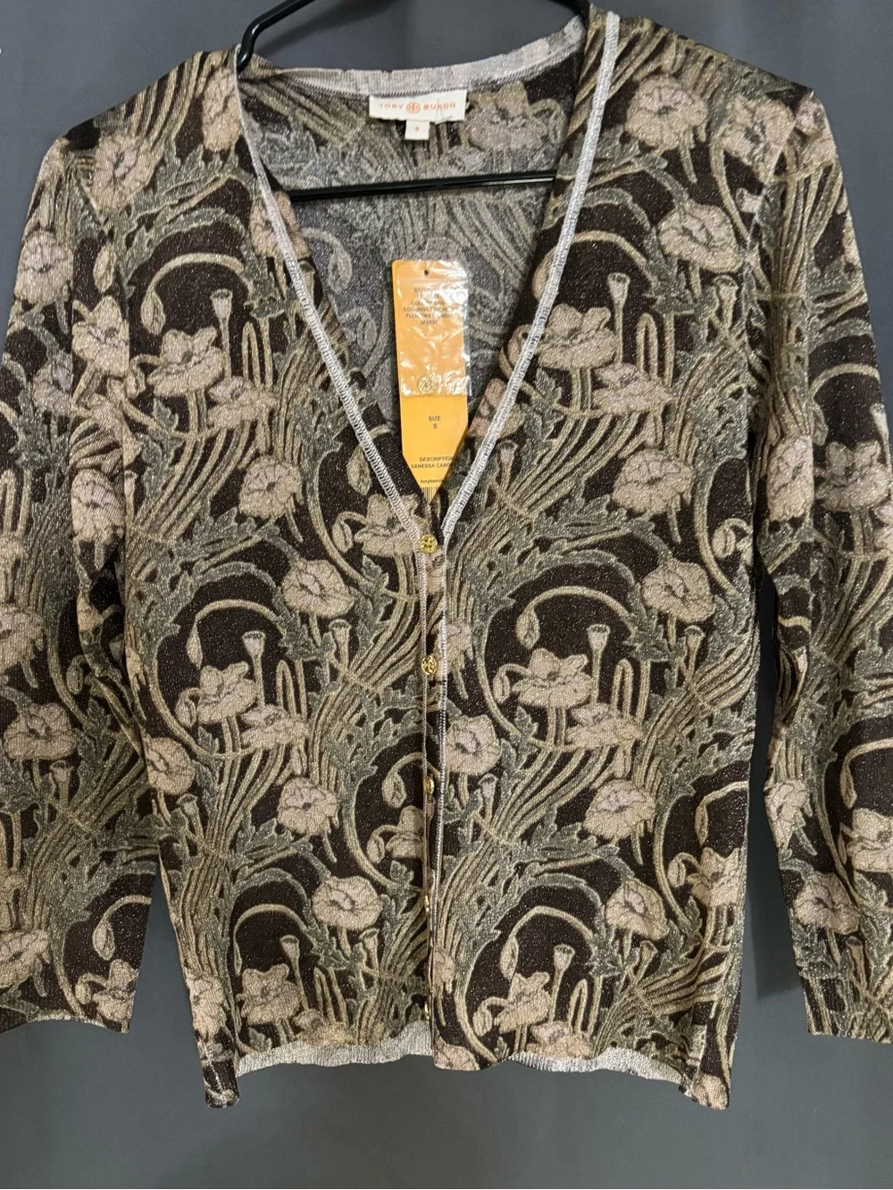 TORY BURCH *VANESSA* Metallic Stretch-knit Cardigan Size S
